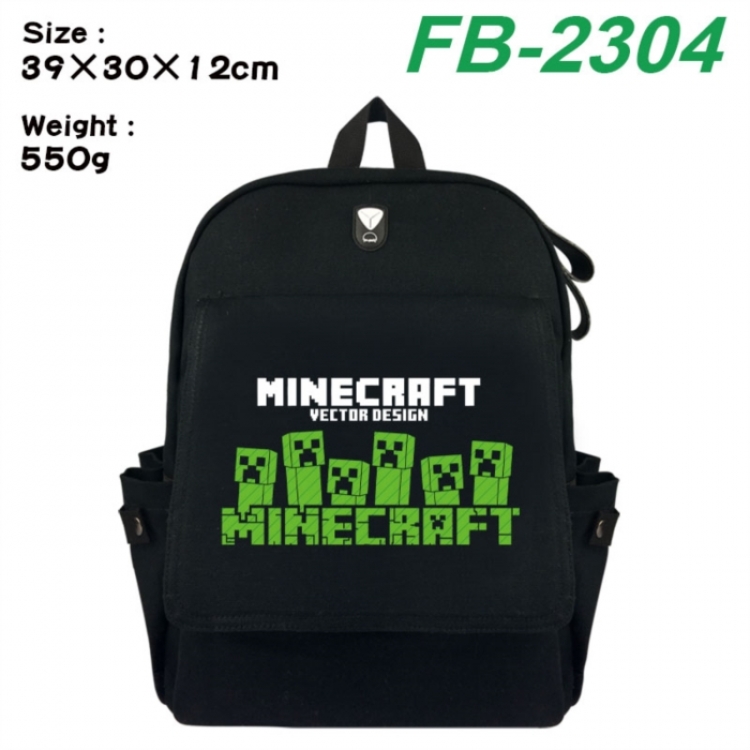 Minecraft Canvas Flip Backpack Student Schoolbag Headphone Hole 39X30X12CM 