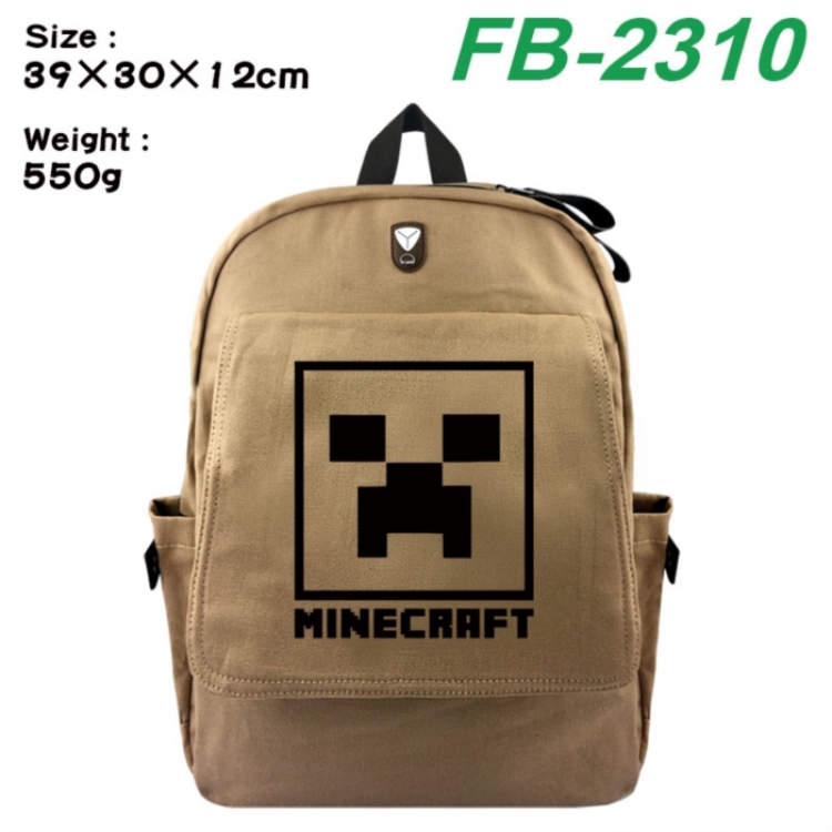 Minecraft Canvas Flip Backpack Student Schoolbag Headphone Hole 39X30X12CM 