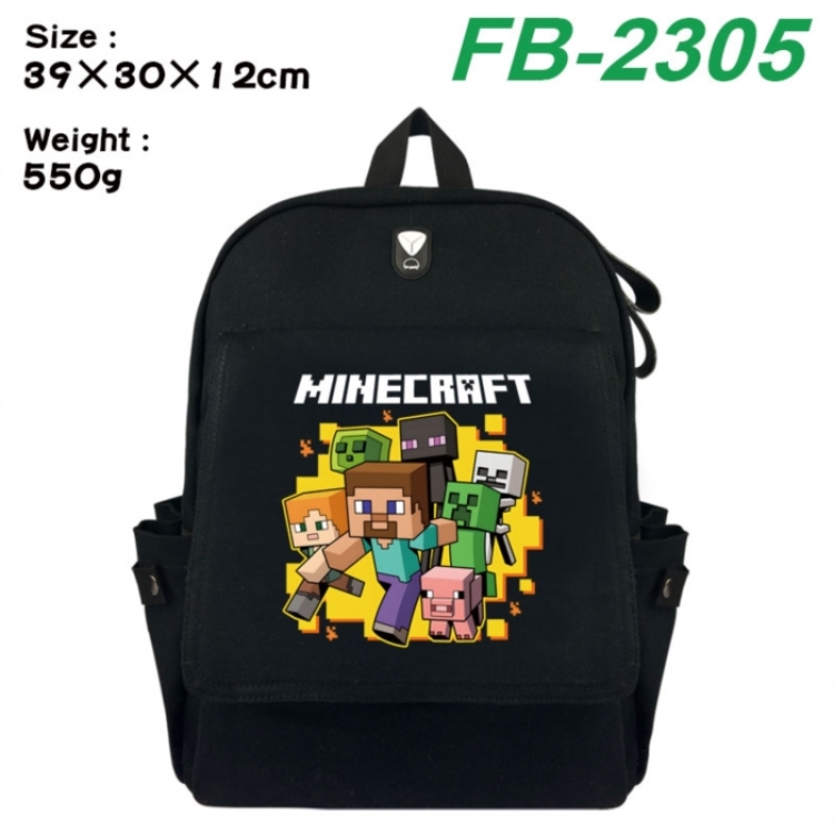 Minecraft Canvas Flip Backpack Student Schoolbag Headphone Hole 39X30X12CM 