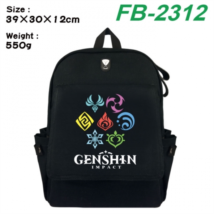Genshin Impact Canvas Flip Backpack Student Schoolbag Headphone Hole 39X30X12CM 