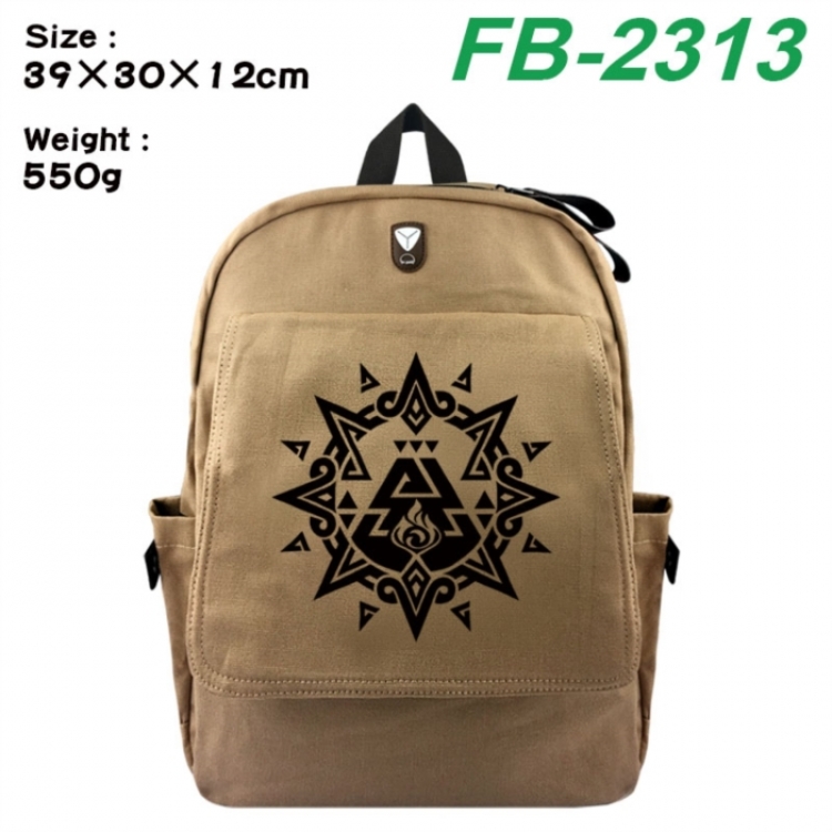 Genshin Impact Canvas Flip Backpack Student Schoolbag Headphone Hole 39X30X12CM 