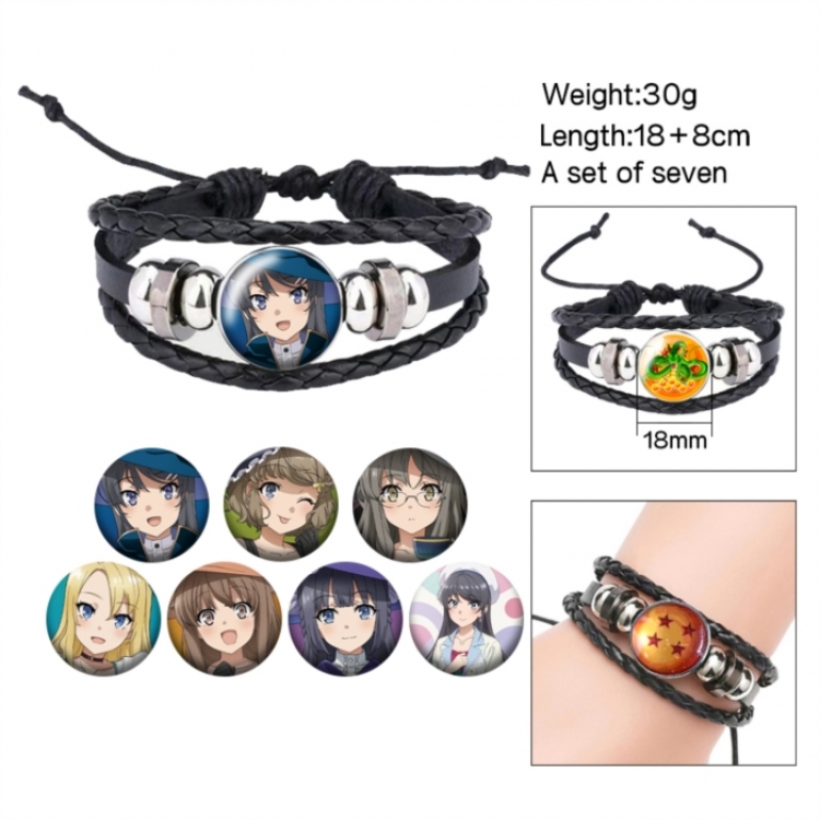 Rascal Does Not Dream of Bunny Girl Senpai‌ Anime Freestyle Crystal Leather Rope Bracelet Set 30g
