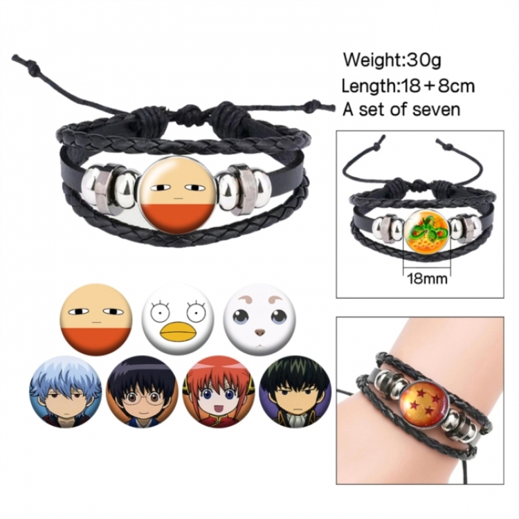 Gintama Anime Freestyle Crystal Leather Rope Bracelet Set 30g