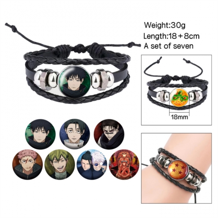 Jujutsu Kaisen Anime Freestyle Crystal Leather Rope Bracelet Set 30g