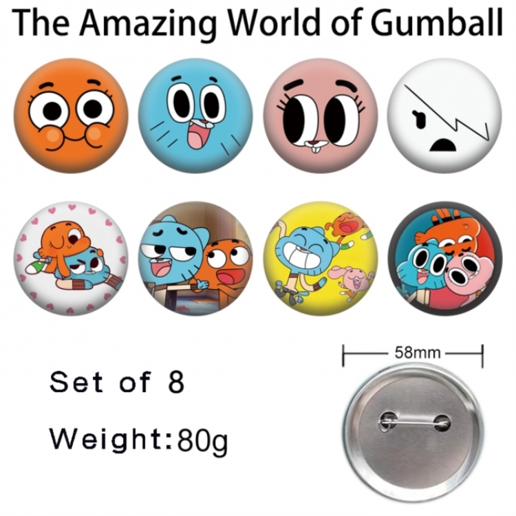 The Amazing World of Gumball Anime tinplate brooch badge a set of 8