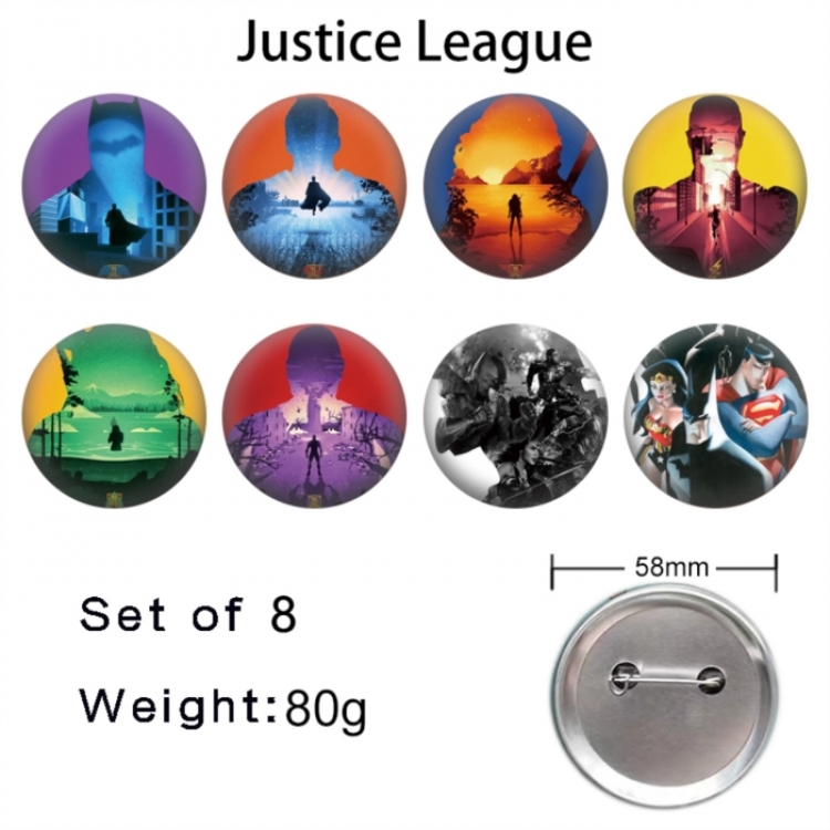 Justice League Anime tinplate brooch badge a set of 8