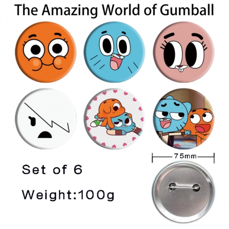The Amazing World of Gumball Anime Tinplate Bright Film Emblem Badge 75mm a set of 6