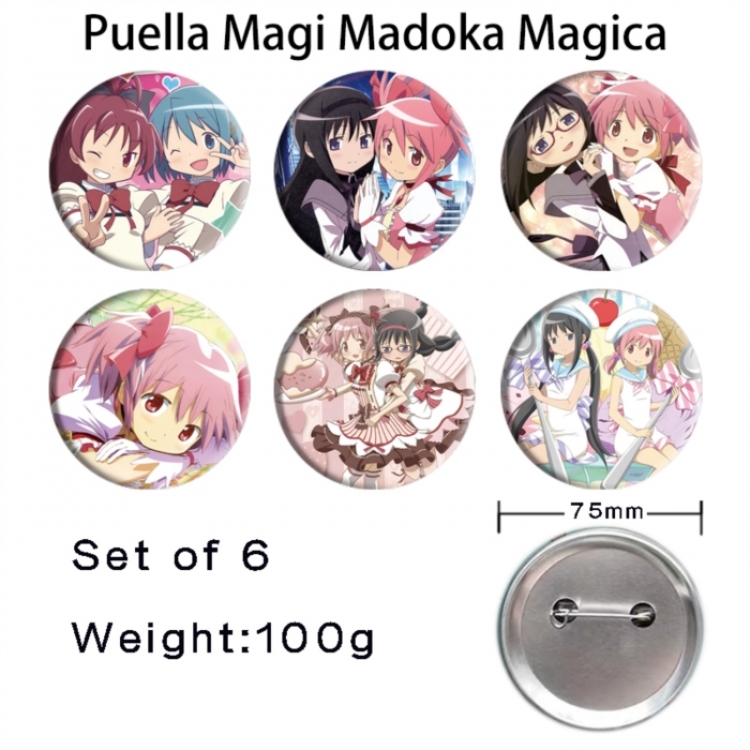 Magical Girl Madoka of the Magus Anime Tinplate Bright Film Emblem Badge 75mm a set of 6