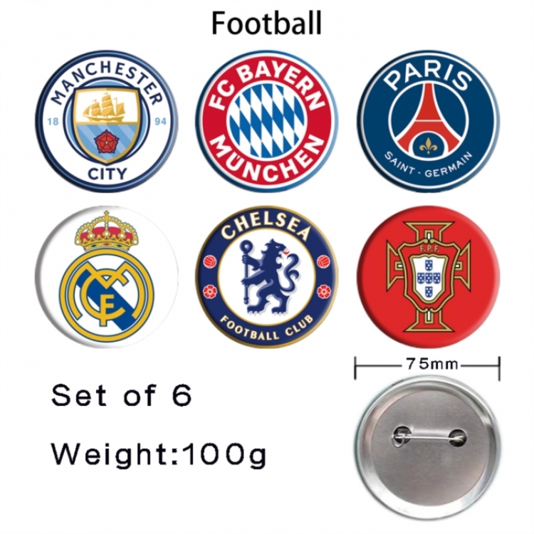 Football Anime Tinplate Bright Film Emblem Badge 75mm a set of 6