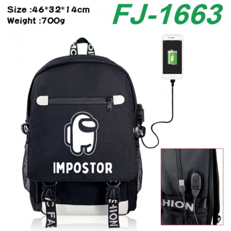Among Us canvas USB backpack cartoon print student backpack 46X32X14CM 700g 
