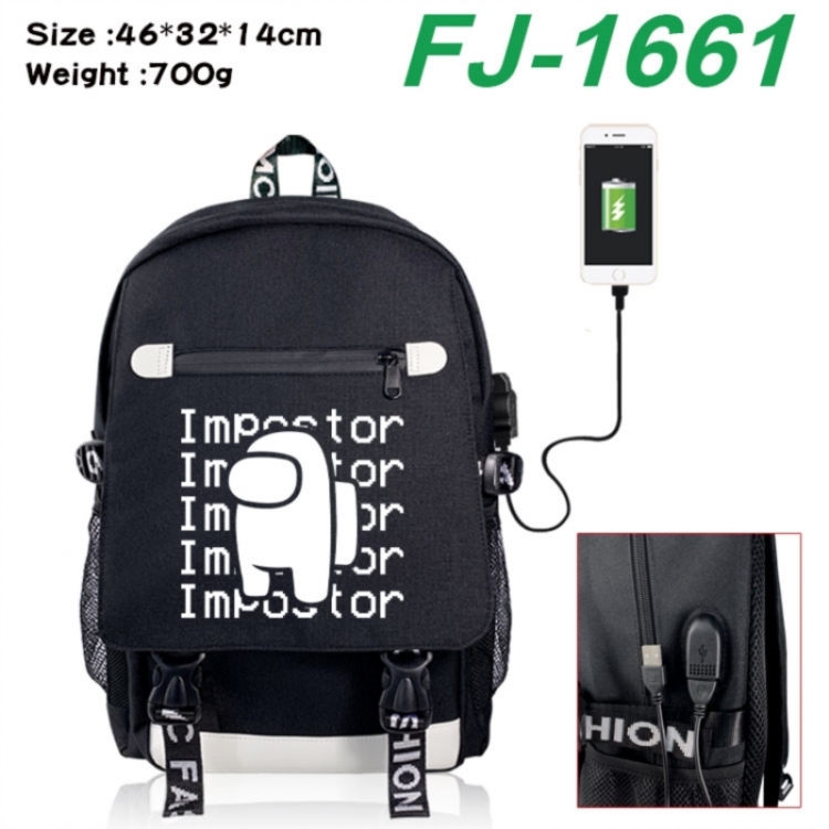 Among Us canvas USB backpack cartoon print student backpack 46X32X14CM 700g 