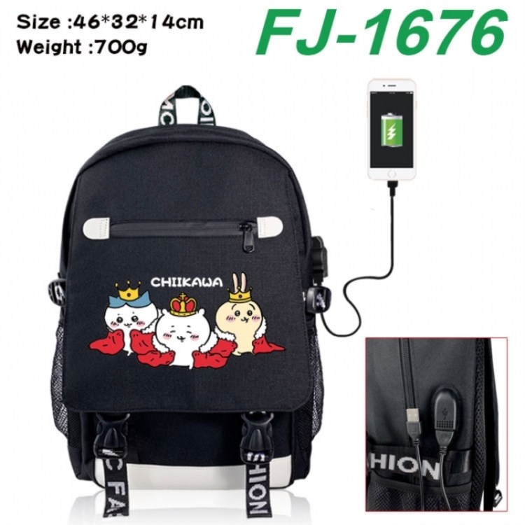 Chiikawa canvas USB backpack cartoon print student backpack 46X32X14CM 700g 