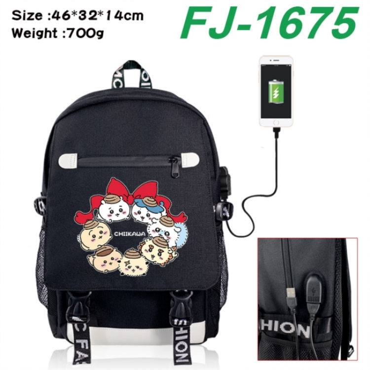 Chiikawa canvas USB backpack cartoon print student backpack 46X32X14CM 700g 