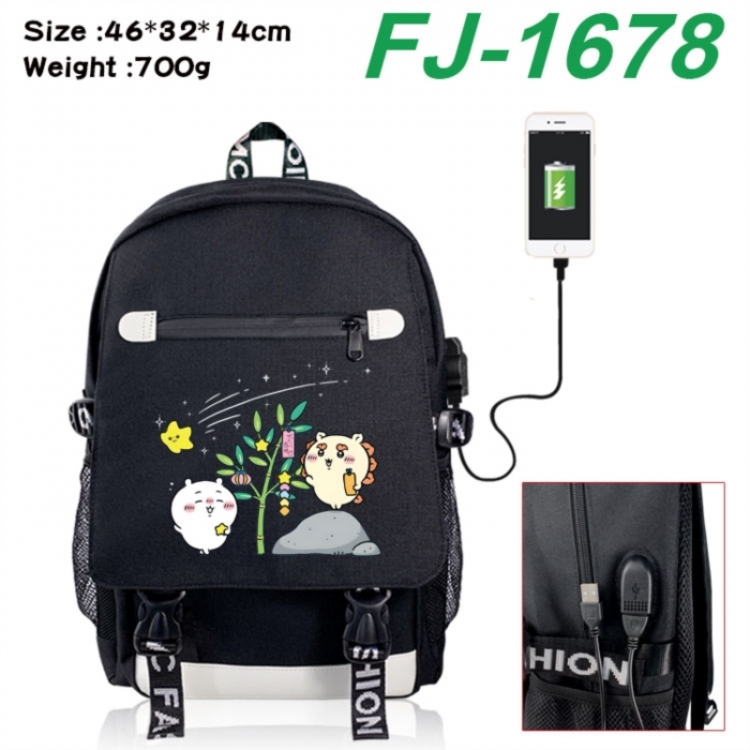 Chiikawa canvas USB backpack cartoon print student backpack 46X32X14CM 700g 