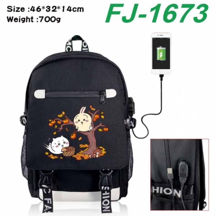 Chiikawa canvas USB backpack cartoon print student backpack 46X32X14CM 700g 