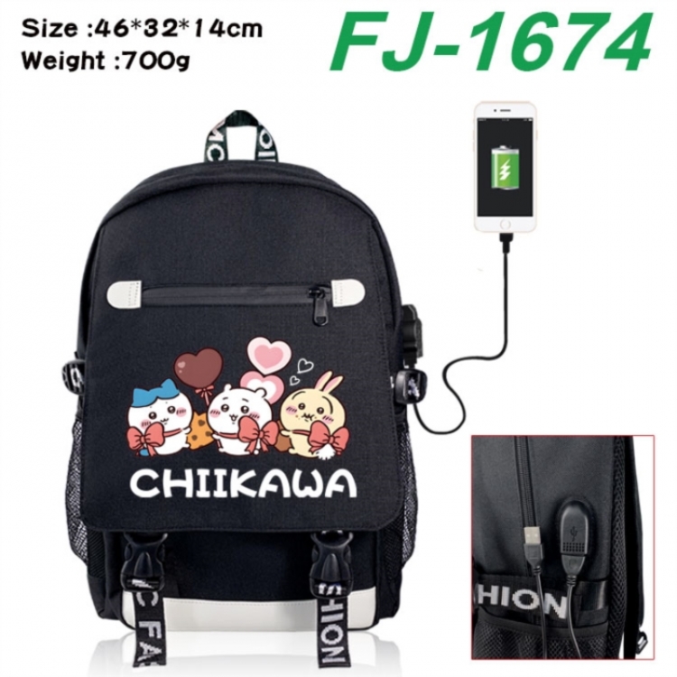 Chiikawa canvas USB backpack cartoon print student backpack 46X32X14CM 700g 