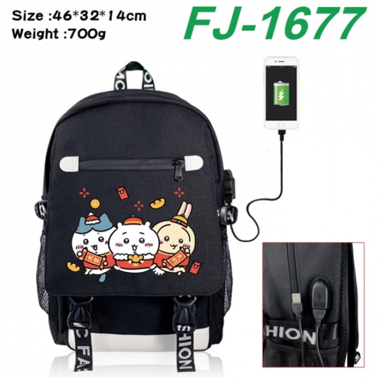 Chiikawa canvas USB backpack cartoon print student backpack 46X32X14CM 700g 