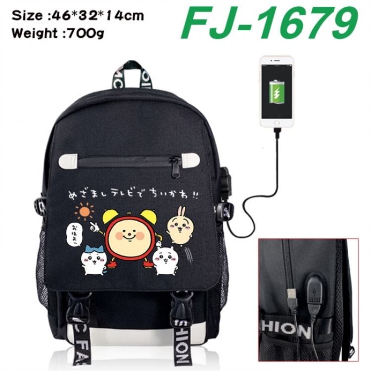 Chiikawa canvas USB backpack cartoon print student backpack 46X32X14CM 700g 
