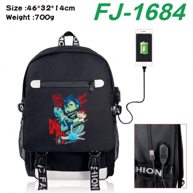 DANDADAN canvas USB backpack cartoon print student backpack 46X32X14CM 700g 
