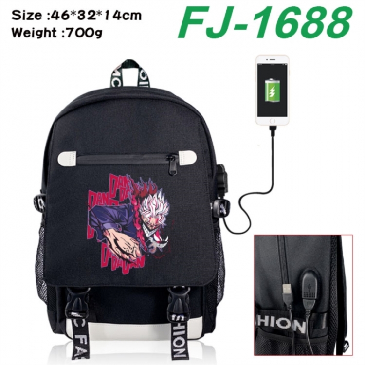 DANDADAN canvas USB backpack cartoon print student backpack 46X32X14CM 700g 