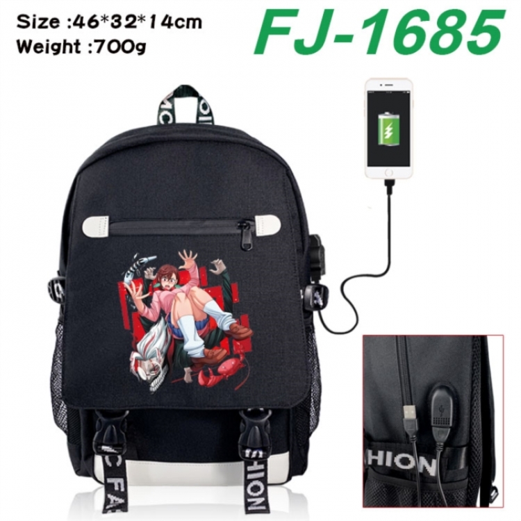 DANDADAN canvas USB backpack cartoon print student backpack 46X32X14CM 700g 