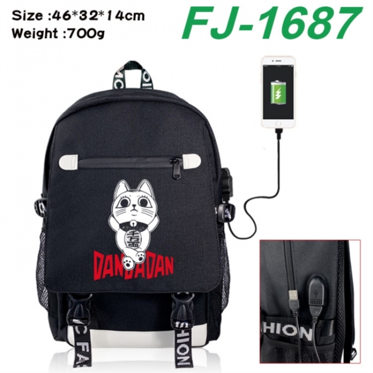 DANDADAN canvas USB backpack cartoon print student backpack 46X32X14CM 700g 
