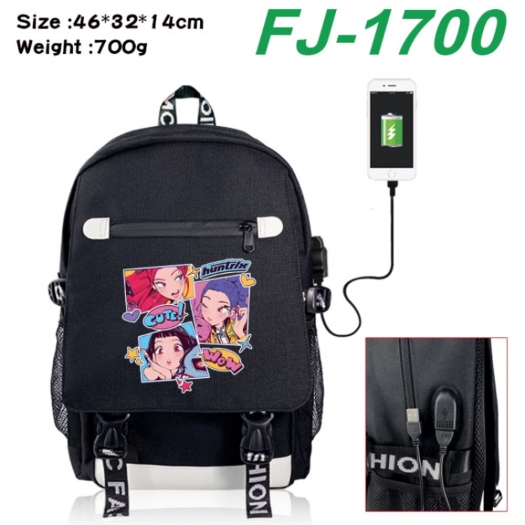 K-Pop:Demon Hunters canvas USB backpack cartoon print student backpack 46X32X14CM 700g
