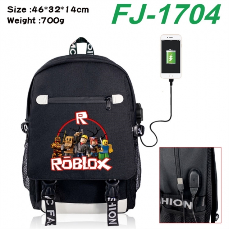 Roblox canvas USB backpack cartoon print student backpack 46X32X14CM 700g 