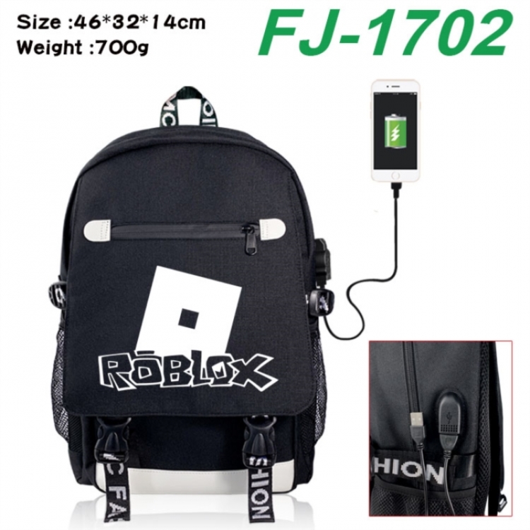 Roblox canvas USB backpack cartoon print student backpack 46X32X14CM 700g 