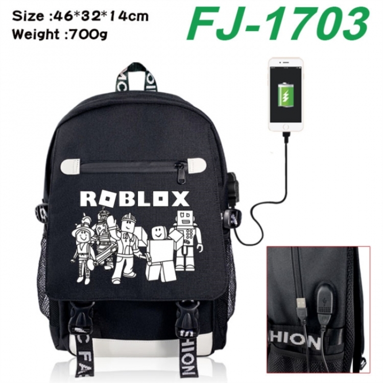 Roblox canvas USB backpack cartoon print student backpack 46X32X14CM 700g 