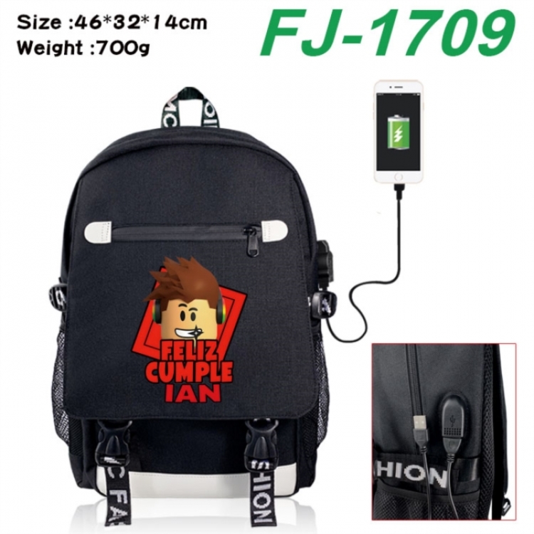 Roblox canvas USB backpack cartoon print student backpack 46X32X14CM 700g 