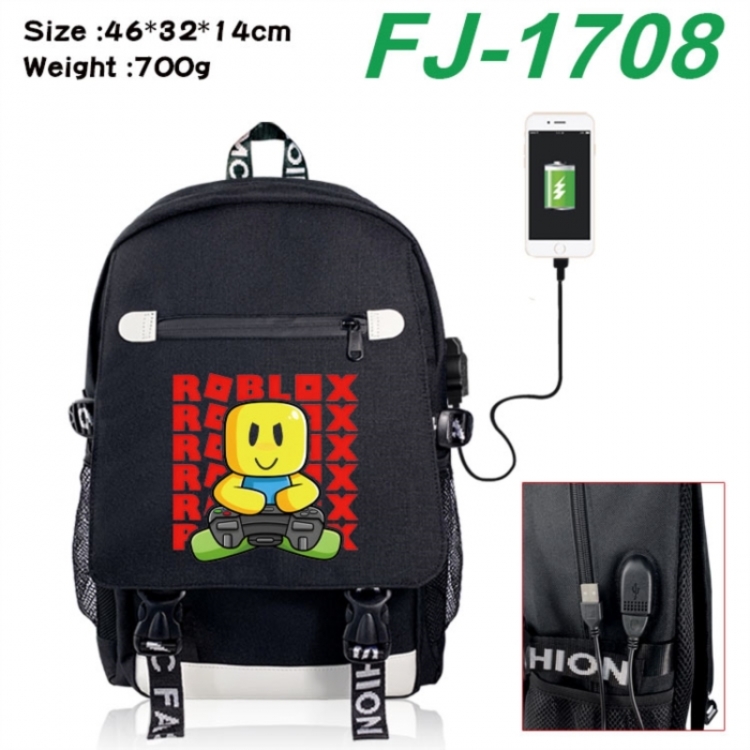 Roblox canvas USB backpack cartoon print student backpack 46X32X14CM 700g 