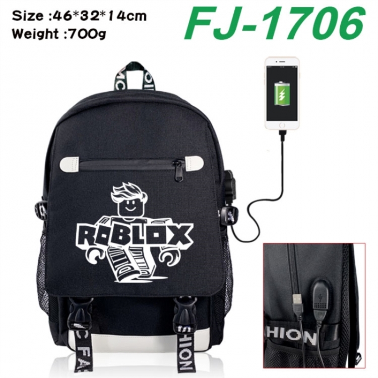 Roblox canvas USB backpack cartoon print student backpack 46X32X14CM 700g 