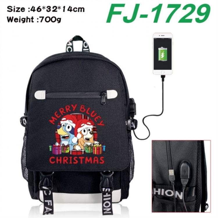 Bluey canvas USB backpack cartoon print student backpack 46X32X14CM 700g 