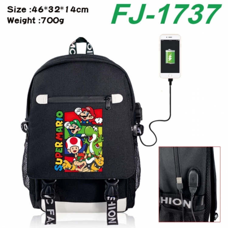 Super Mario canvas USB backpack cartoon print student backpack 46X32X14CM 700g 