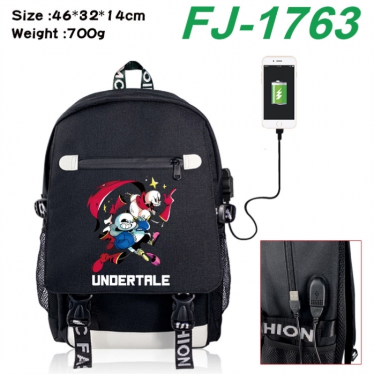 Undertale canvas USB backpack cartoon print student backpack 46X32X14CM 700g