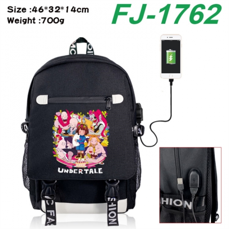 Undertale canvas USB backpack cartoon print student backpack 46X32X14CM 700g 