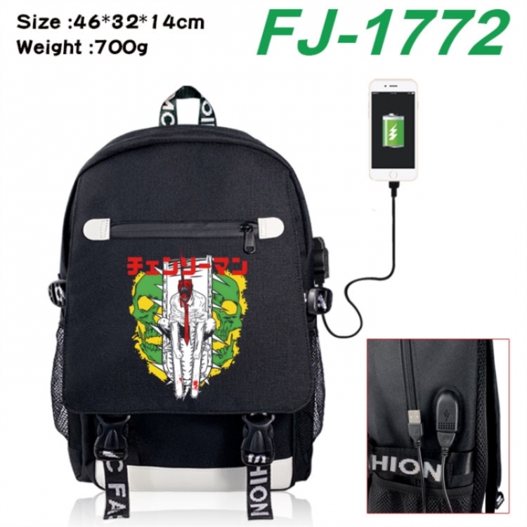 Chainsaw Man canvas USB backpack cartoon print student backpack 46X32X14CM 700g 