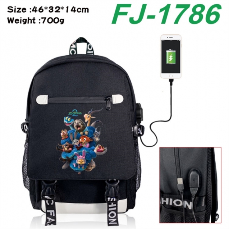 Zootopia canvas USB backpack cartoon print student backpack 46X32X14CM 700g 