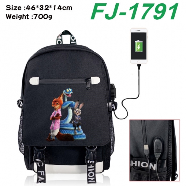 Zootopia canvas USB backpack cartoon print student backpack 46X32X14CM 700g 