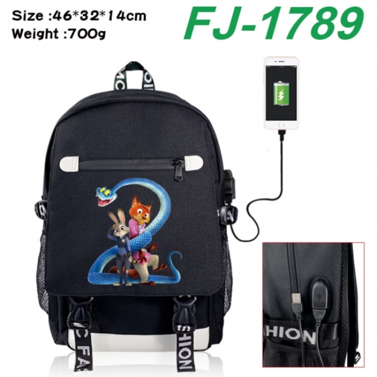 Zootopia canvas USB backpack cartoon print student backpack 46X32X14CM 700g 