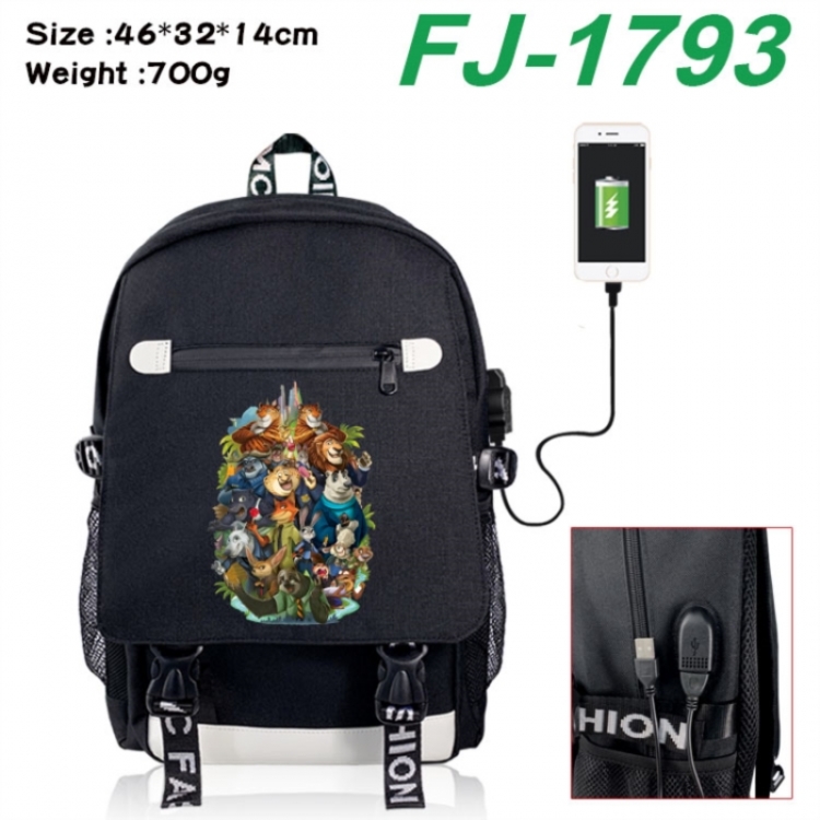 Zootopia canvas USB backpack cartoon print student backpack 46X32X14CM 700g 