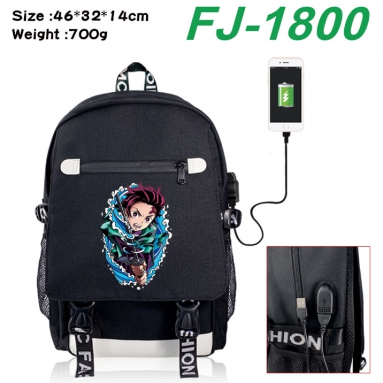 Demon Slayer Kimets canvas USB backpack cartoon print student backpack 46X32X14CM 700g 