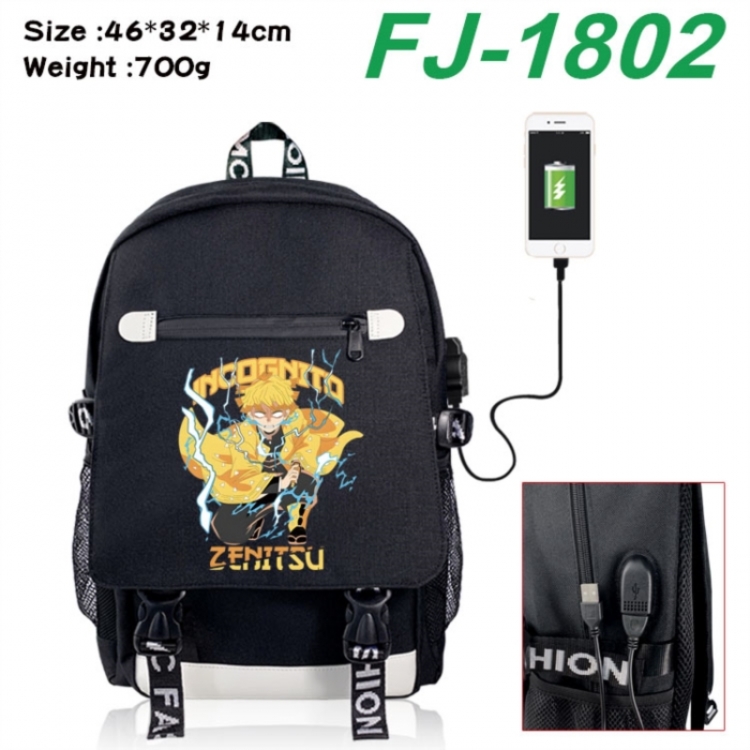 Demon Slayer Kimets canvas USB backpack cartoon print student backpack 46X32X14CM 700g 