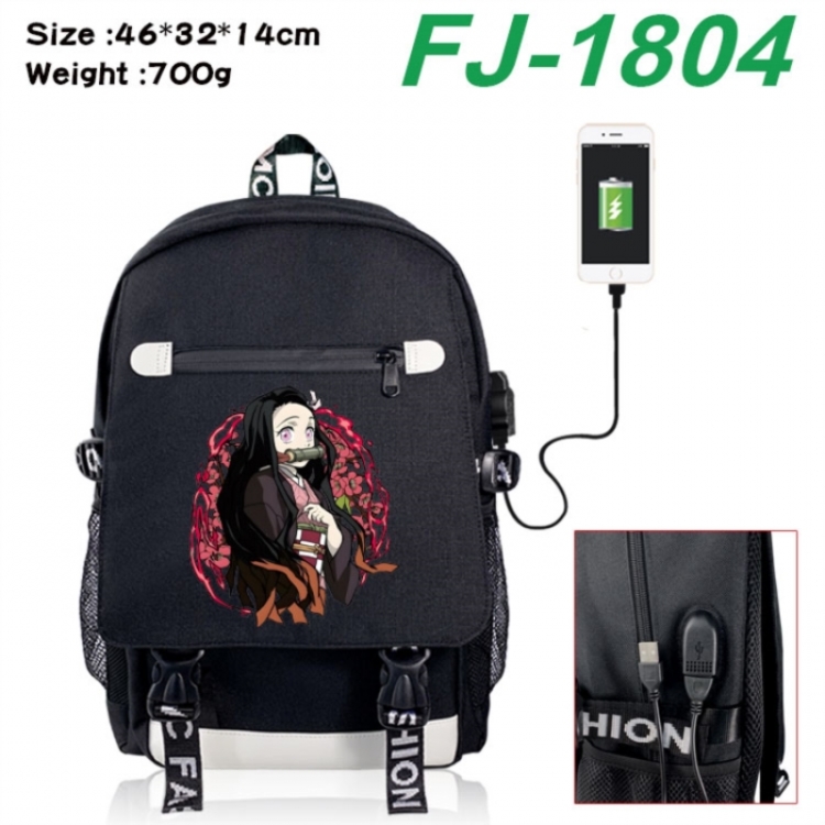 Demon Slayer Kimets canvas USB backpack cartoon print student backpack 46X32X14CM 700g 