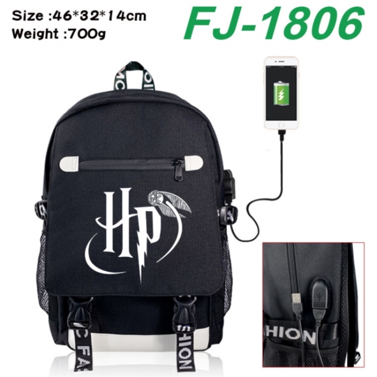 Harry Potter canvas USB backpack cartoon print student backpack 46X32X14CM 700g 