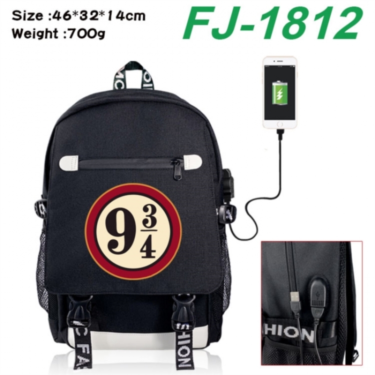 Harry Potter canvas USB backpack cartoon print student backpack 46X32X14CM 700g 