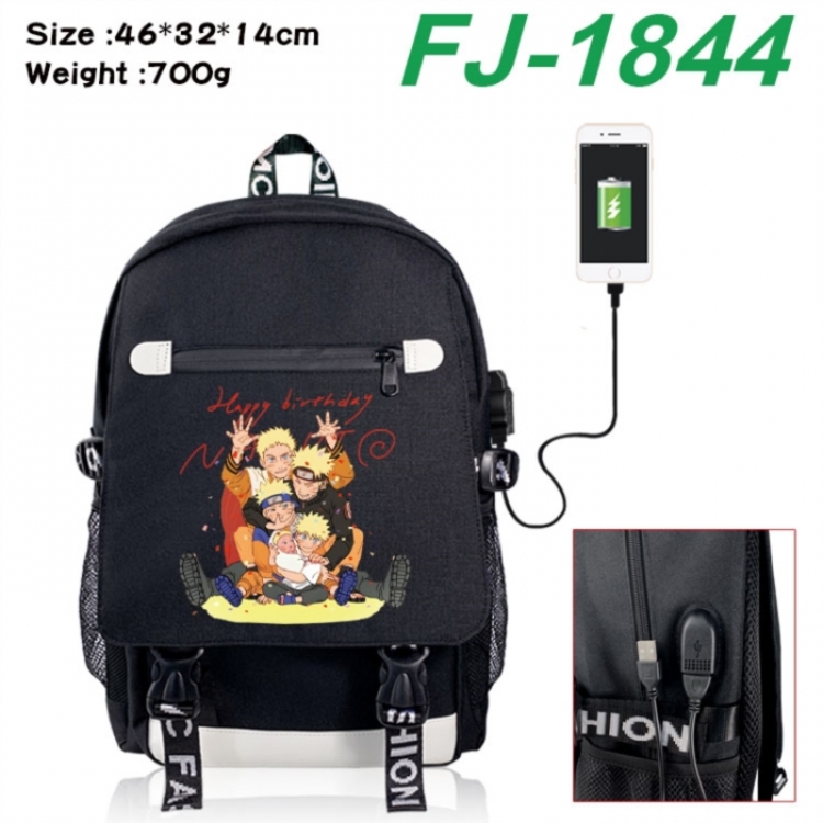 Naruto canvas USB backpack cartoon print student backpack 46X32X14CM 700g 