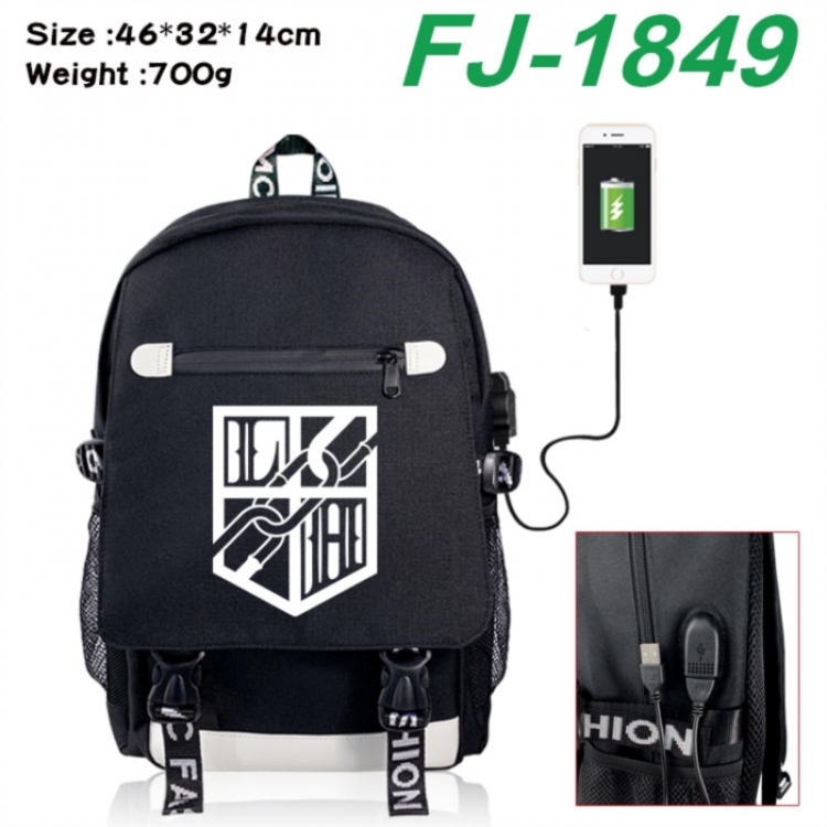 Shingeki no Kyojin canvas USB backpack cartoon print student backpack 46X32X14CM 700g 