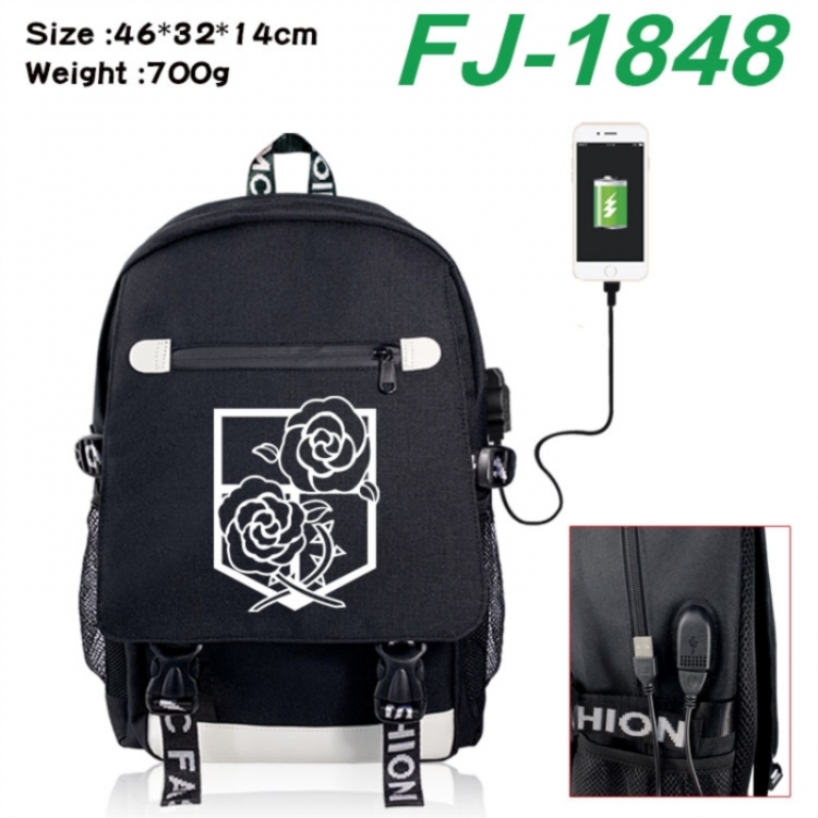 Shingeki no Kyojin canvas USB backpack cartoon print student backpack 46X32X14CM 700g 